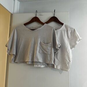 2 Ardene Light Gray and White Crop Tops